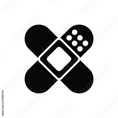 Simple black x shape bandage icon for medical and first aid concepts