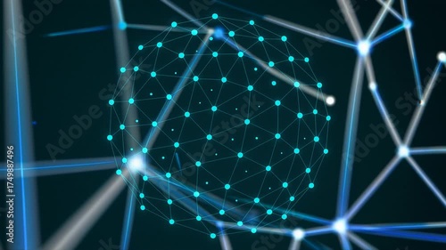 Abstract digital representation of a global network with glowing blue nodes and interconnected lines on a dark background.