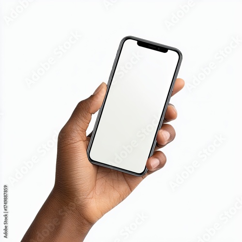 Hand holding a smartphone with blank screen