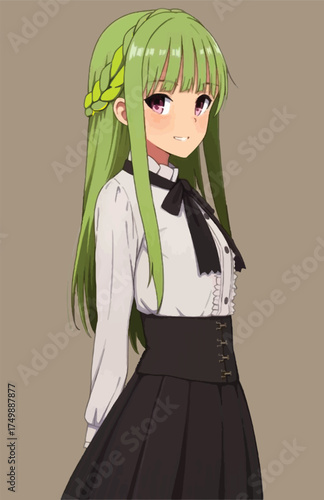 Cute anime girl with green hair.