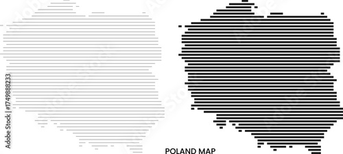 Poland vector infographic map in horizontal line shape pattern in different thickness