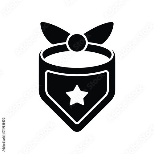 Black and white silhouette of a dog bandana with a star emblem and bow tie