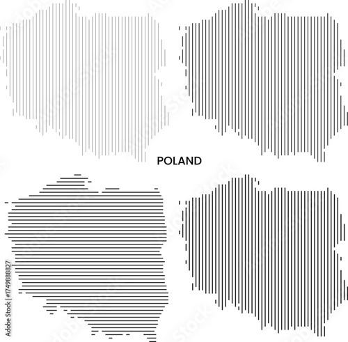 Poland vertical and horizontal line shape vector infographic map just vertical line pattern with different line thickness