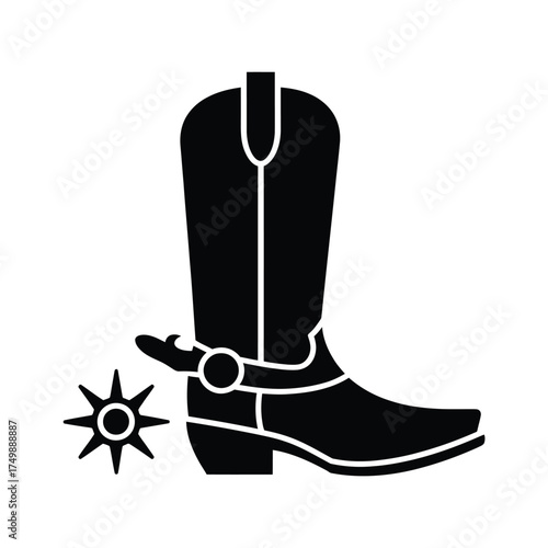 Iconic cowboy boot and spur silhouette representing western style and rodeo culture
