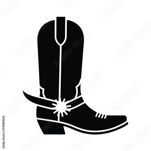 Classic cowboy boot silhouette with spur western footwear icon