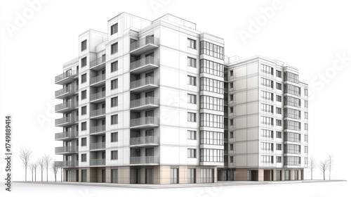 Wallpaper Mural Building sketch for housing. Isolated render shows a multi-story structure on a white background Torontodigital.ca