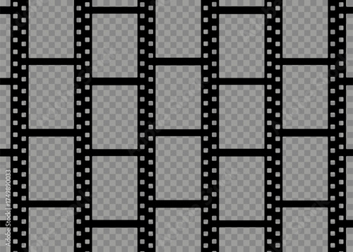 Film background vector illustration. Retro or cinema-inspired movie frames, strip pattern for video, photography, or cinematic design projects. Isolated or seamless graphic element.