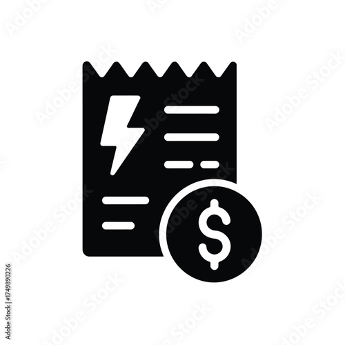 Electricity bill icon with dollar coin symbolizing cost of power and energy expenses