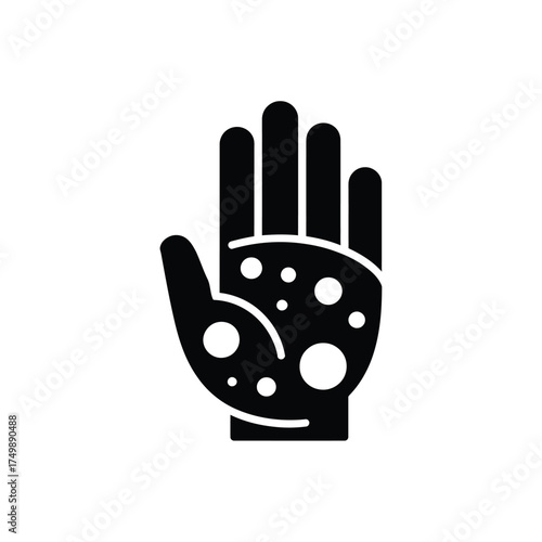Black silhouette of a human hand showing skin spots and blisters