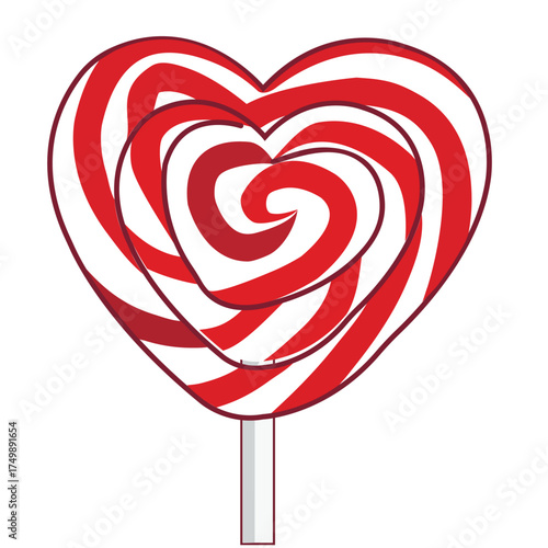 Vector red and white Christmas candy cane in heart shape, festive and elegant look, minimalistic design on white background