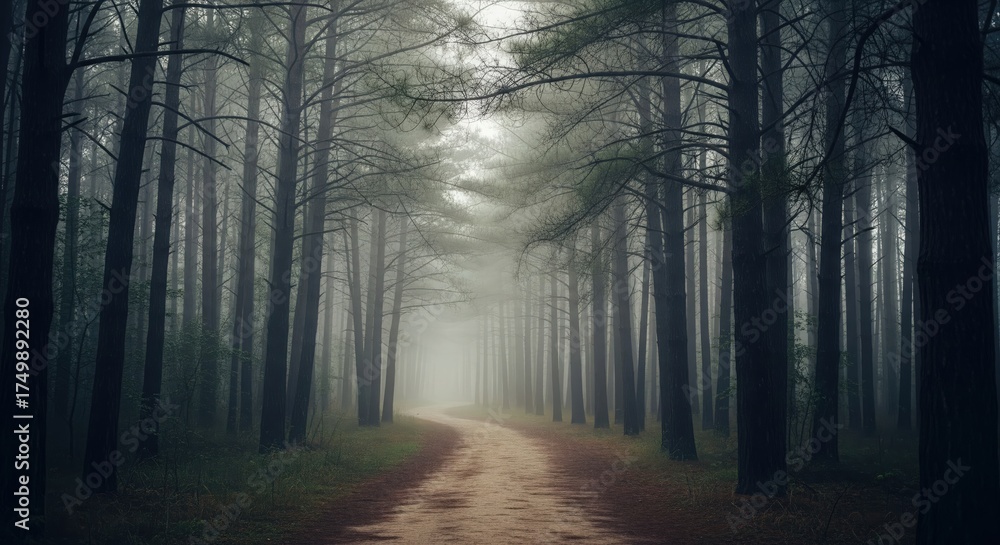 Naklejka premium Misty Forest Layers. Peaceful Nature Background.