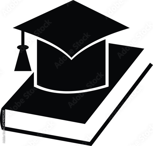 Graduation Cap and Book Vector – Education, Learning, and Academic Success Icon Illustration