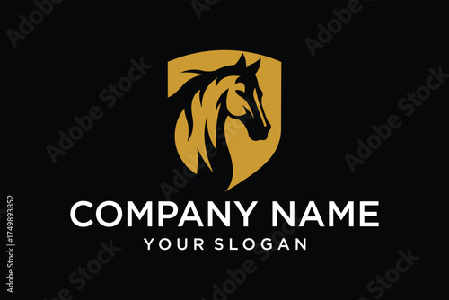 Gold Horse head emblem logo design 