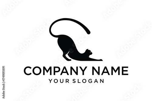 Black cat silhouette curled up logo vector 