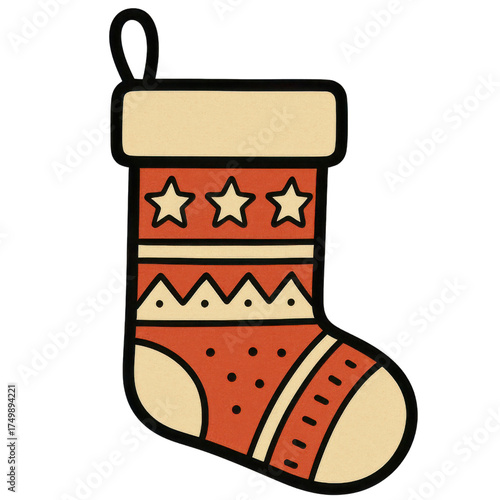 Red and Gold Christmas Stocking with Star Trim