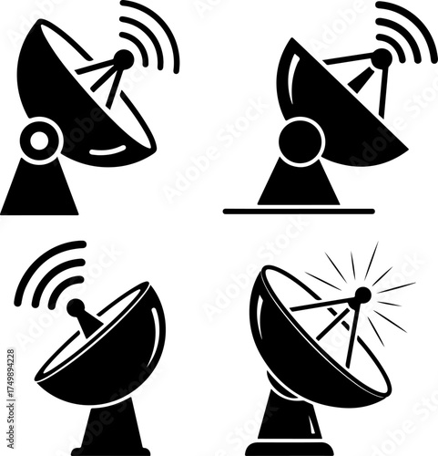 Satellite Dish Collection Vector Illustration Communication Technology and Global Connectivity