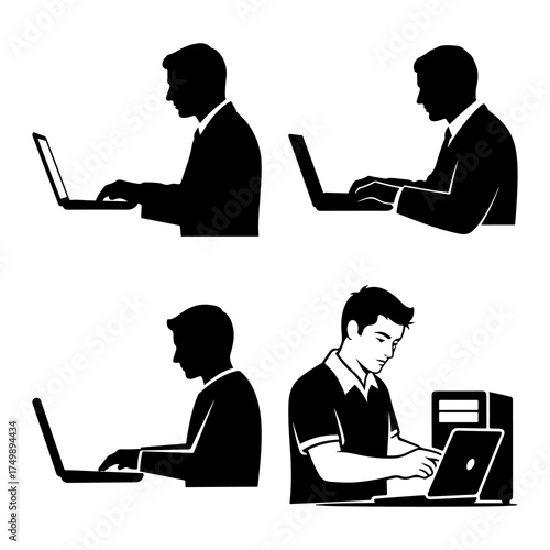 Business professionals using laptops with various styles vector design template