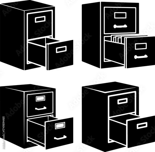 Collection of filing cabinet illustrations for office organization solutions and storage