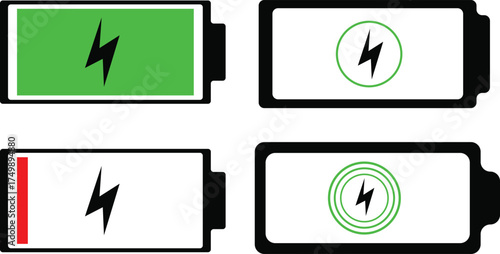 Battery Icon Set Vector – Charging and Power Level Symbols for Energy and Technology Design