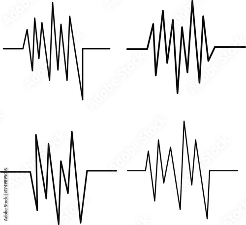 Heartbeat Line Set Vector – ECG, Pulse, and Sound Wave Illustration for Medical and Audio Design