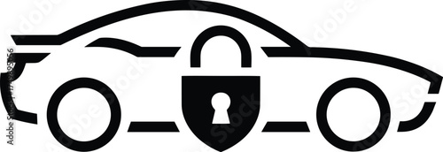 Black car silhouette with shield and keyhole icon automobile vehicle