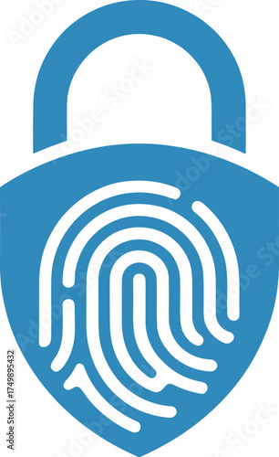 Blue shield with fingerprint and padlock icon security concept vector