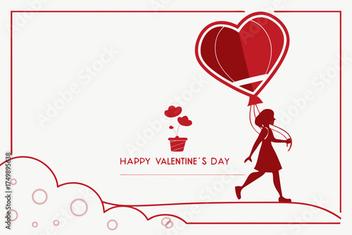 Modern flat red heart icon with shadow and simple text “Happy Valentine’s Day” below, elegant layout.
