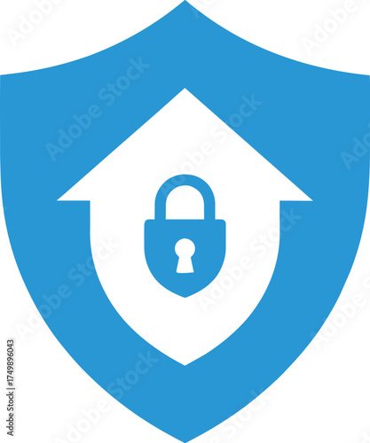 Blue shield with house outline and padlock icon home
