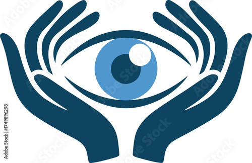 Blue eye protected by dark blue hands graphic protection