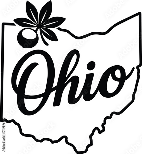 Ohio State Shape with Buckeye Tree | State Outline | Ohio state country Vector Design