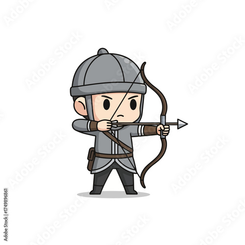 Cute chibi archer character aiming with a bow and arrow.