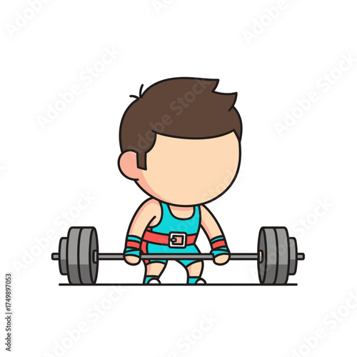Cute Cartoon Weightlifter Preparing for a Deadlift Exercise.