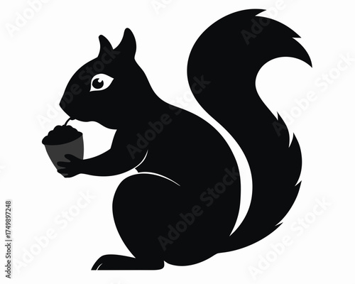 Squirrel eating nut silhouette illustration isolated on white background