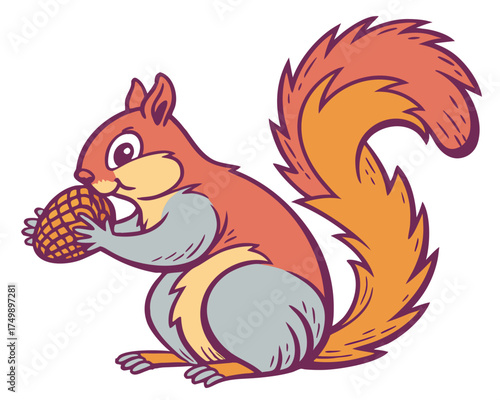 Squirrel eating nut silhouette illustration isolated on white background