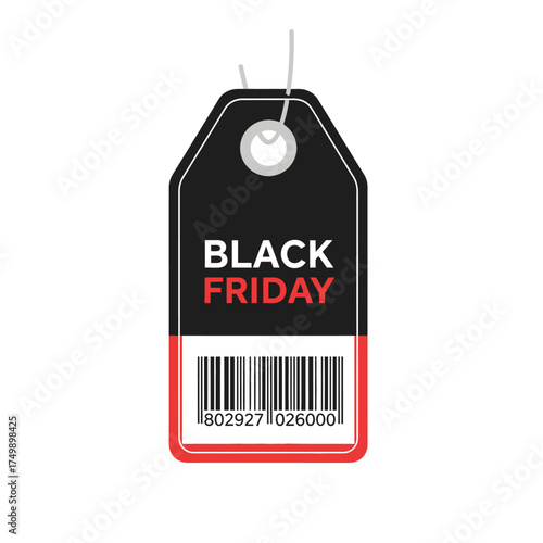 Black Friday Sale Tag with Barcode for Shopping Promotions.