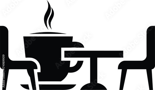 Cozy cafe scene with hot beverage and seating