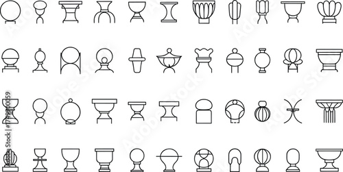 Collection of modern trophy and award outline icons, minimalist cup symbol set for victory, achievement, success, competition, and recognition
