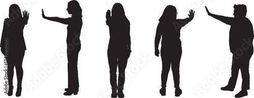 vector, group of various  woman showing the stop sign with their hands