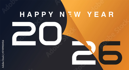 Happy new year 2026 with abstract orange and dark background