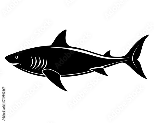 Shark underwater silhouette vector isolated on white background