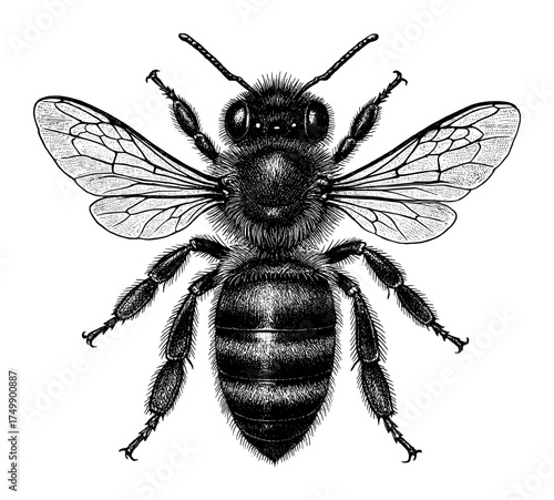 black and white illustration of a honey bee - ai generated (artwork 1)