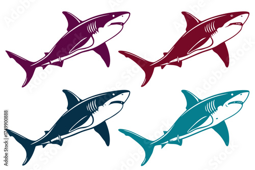 set of Shark underwater silhouette vector isolated on white background