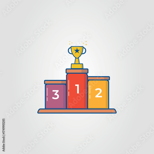 Winners podium showcases golden trophy, symbolizing victory in competitions. Ideal for sports, business, and academic success concepts in design projects.