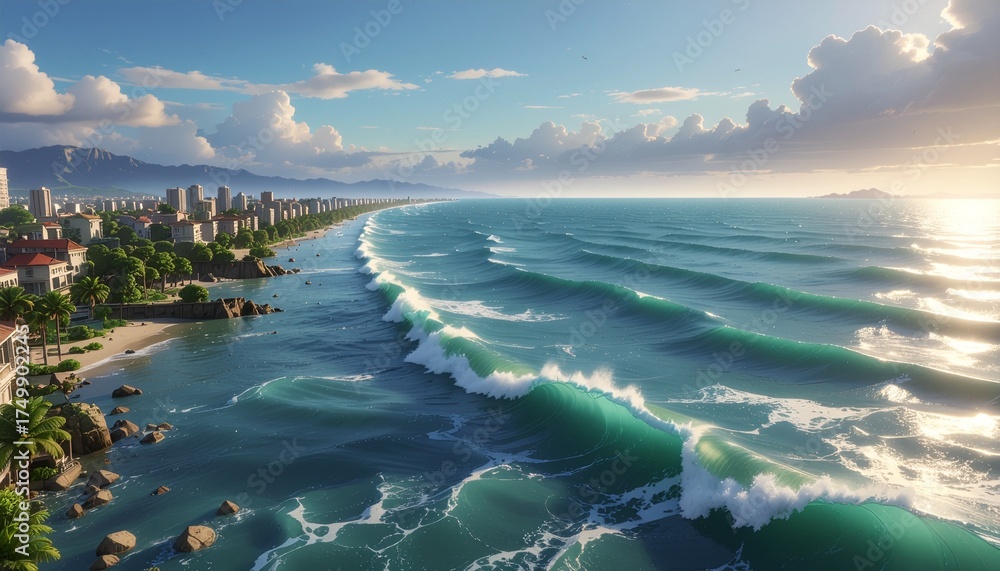 Fototapeta premium Fale oceanu uderzające o wybrzeże