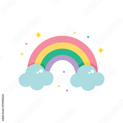 Cute Rainbow With Clouds And Sparkles Pastel Vector