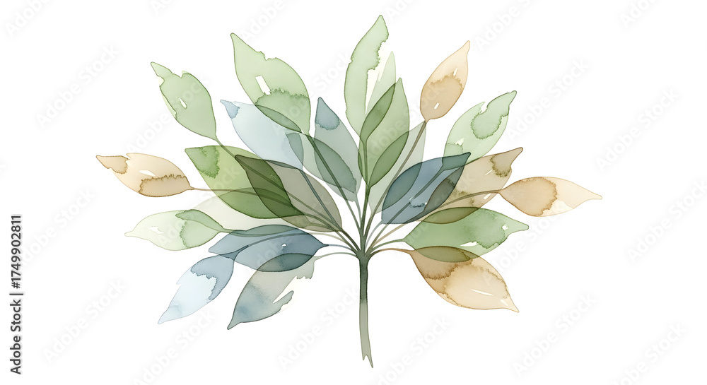 Naklejka premium Watercolor painting of tree with green and brown leaves on white background