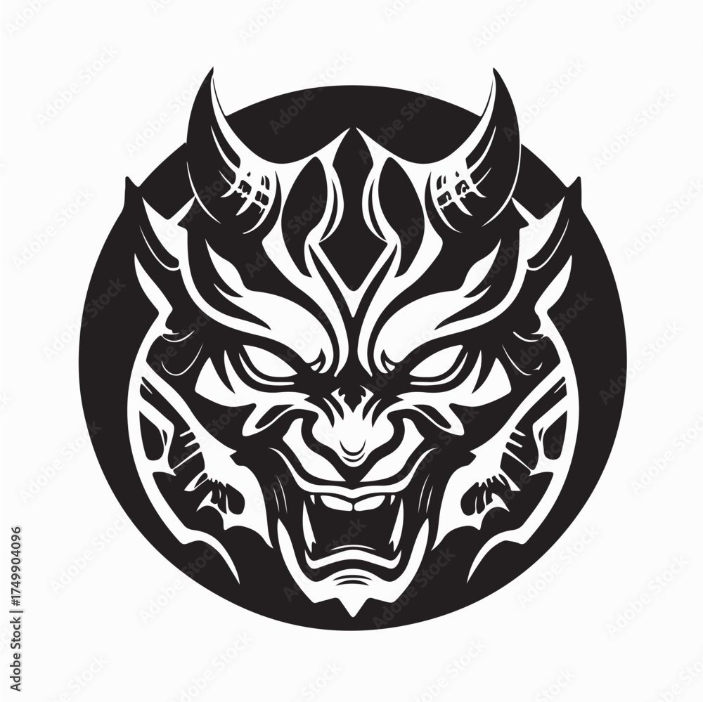 Fototapeta premium Creepy demon head logo vector illustration on white background