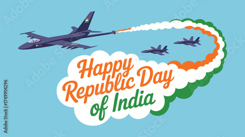 Celebrate India's Republic Day with a dynamic display of fighter jets, a patriotic tribute to freedom and national pride, perfect for festive greetings