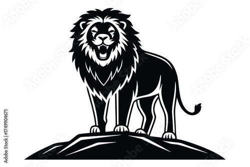 Vector art of majestic lion standing on rock