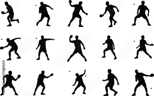 Table tennis player silhouettes collection, ping pong athletes in motion, sport activity icons set, fitness illustration, dynamic sports design vector